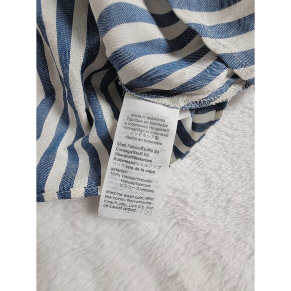 Madewell Blue & White Striped Short-Sleeve Button-Up Blouse Womens Medium Casual - Picture 5 of 8